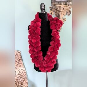 Elegant Burgundy Red Fur Scarf